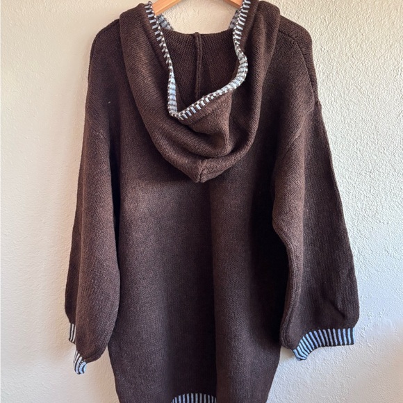 Brown Oversized Sweater Hoodie Cozy Knit Pullover Size L - Picture 7 of 7